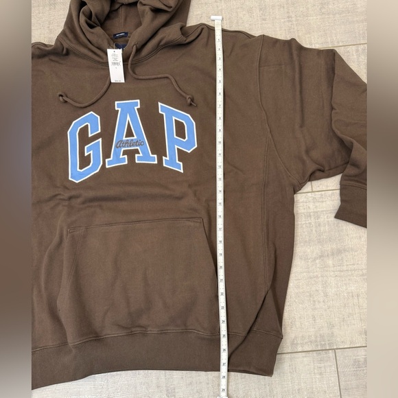 NWT Men’s GAP Dark Brown Heavyweight Athletic Hoodie with Blue GAP Logo - Picture 5 of 6